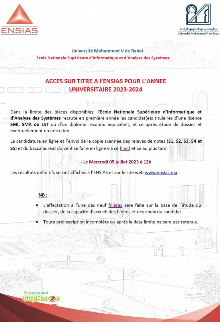 Concours Ensias Rabat Acc S Titre Licence Supmaroc