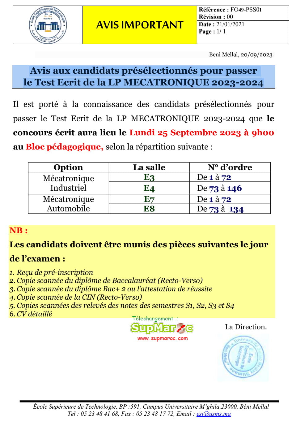 Pr S Lection Est Beni Mellal Licences Prof Lp