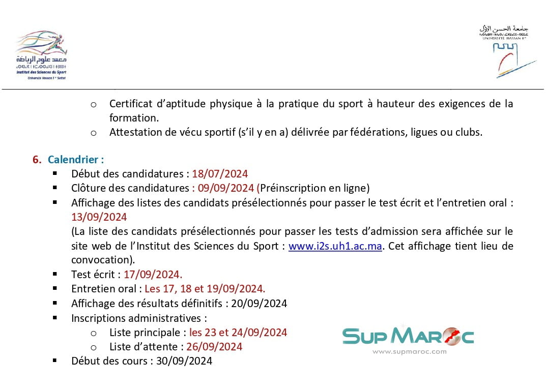 Inscription Masters I2S Settat Institut Iss Sport 2024 2025 Supmaroc