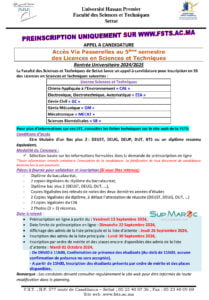 FST Settat S5 Licence LST Sciences Techniques 2024 2025 Supmaroc