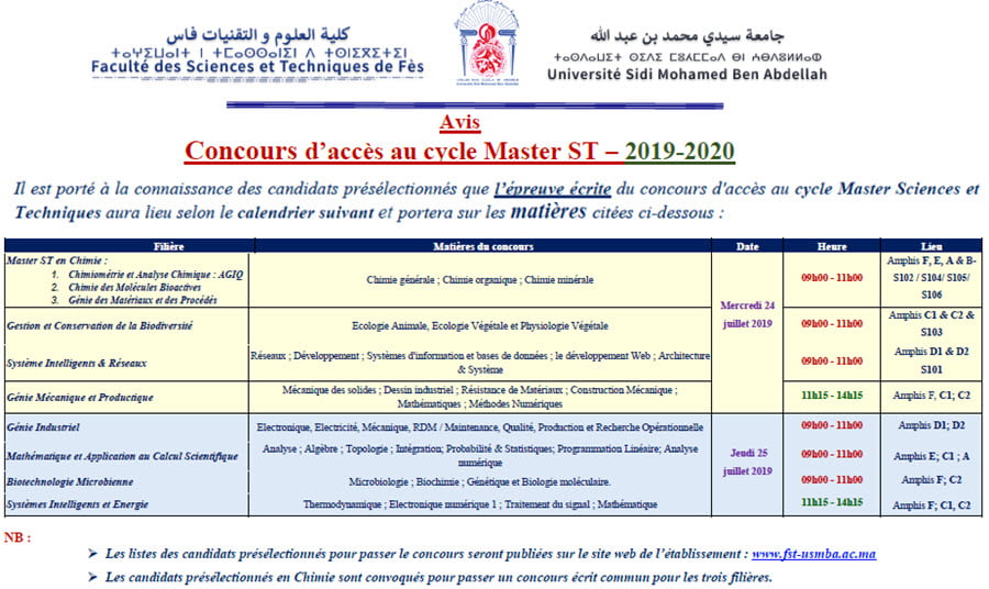 Concours Fst Fes Master Mst 19 Supmaroc