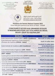 Calendrier Concours Ecoles ingénieurs Maroc DEUG Bac+2 2022 2023  Supmaroc