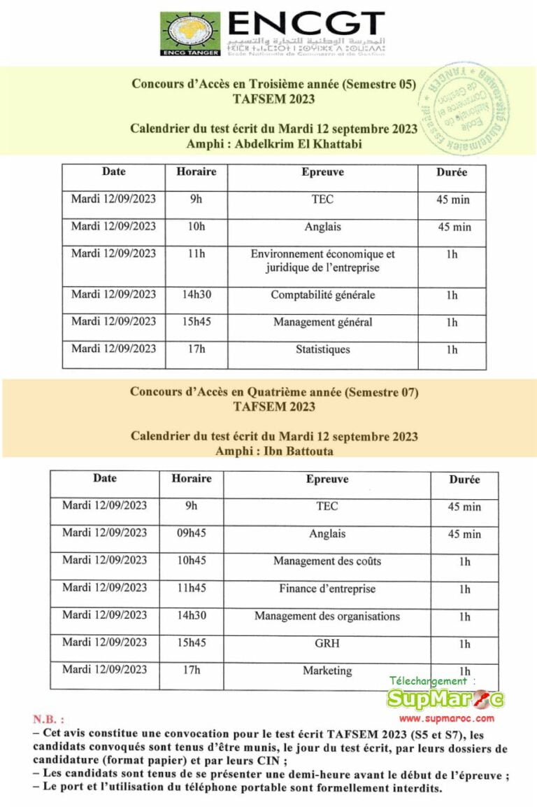 Preselection Encg Tanger Tafsem S S Supmaroc