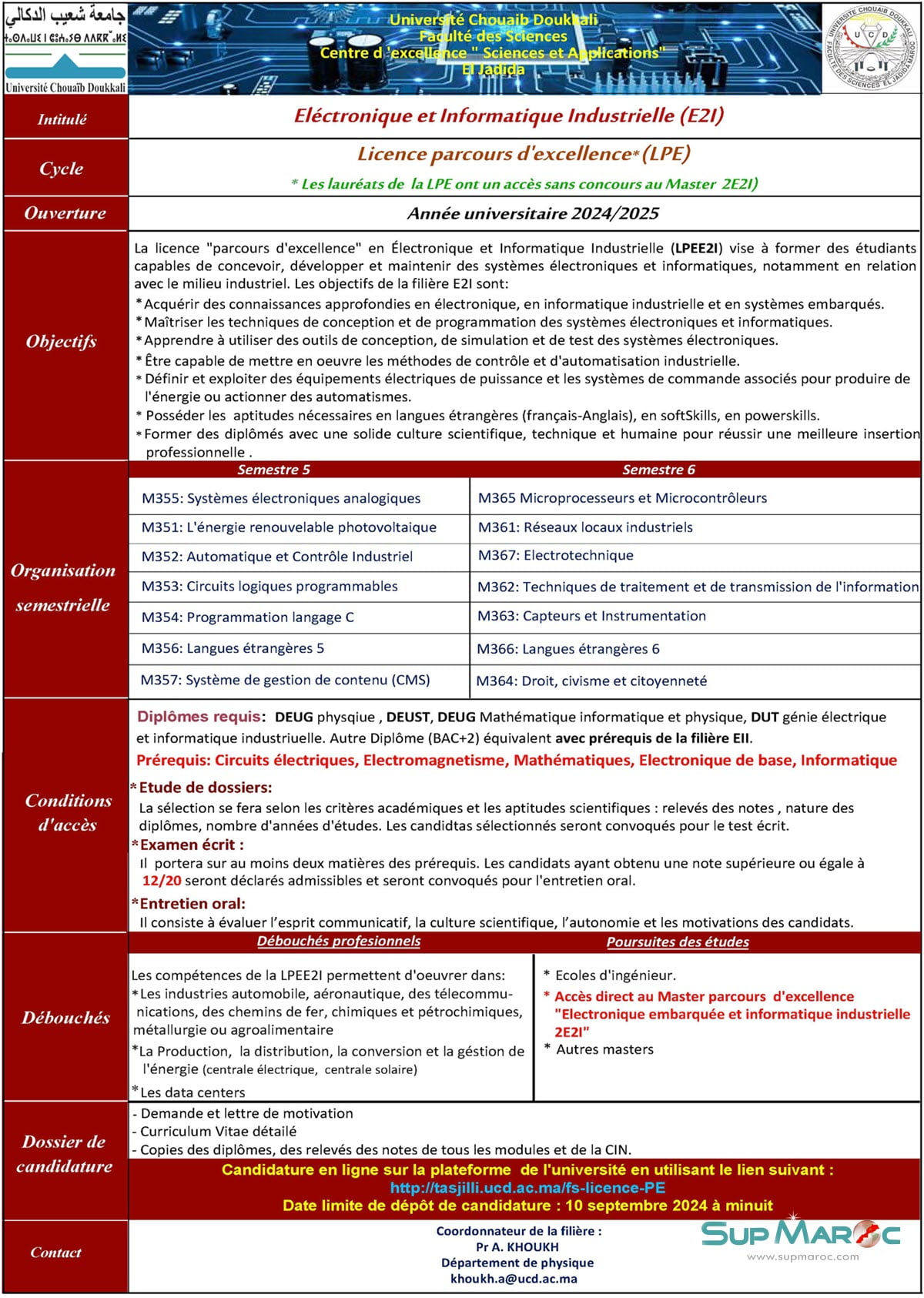 Faculté Fs El Jadida Licence Excellence Lpe 2024 2025 Supmaroc